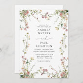 野エレガント花の結婚緑 招待状 (正面/裏面)