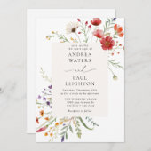 野エレガント花の結婚緑 招待状 (正面/裏面)