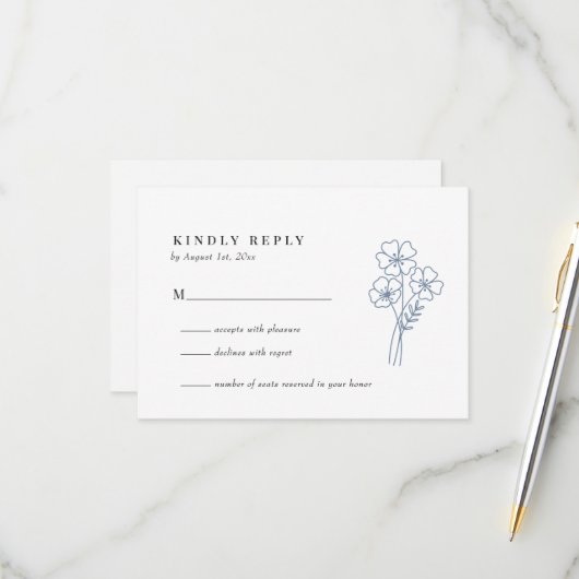 野エレガント花びら結婚の花 出欠カード (正面/裏面インサイチュ)