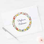 野エレガント花カラフルフローラ名前をカスタムする ラウンドシール (封筒)