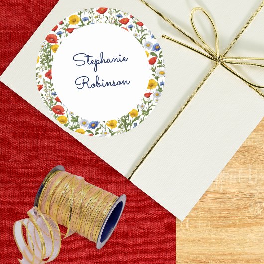 野エレガント花カラフルフローラ名前をカスタムする ラウンドシール