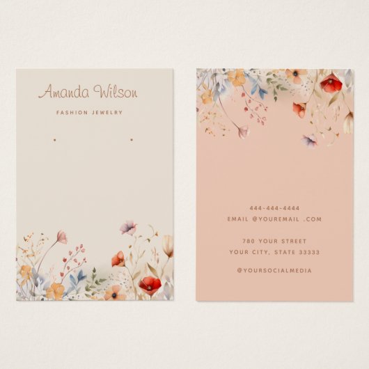 野エレガント花ジュエリーイヤリング表示カード (正面&裏面)