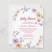 野エレガント花ピンクのスクリプト女の子の赤ちゃんシャワー 招待状 (正面)