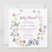 野エレガント花ピンクの女の子の赤ちゃんシャワー 招待状 (正面)