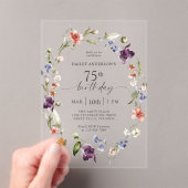 野エレガント花フェミニンフローラ75誕生日 アクリル招待状 (インサイチュ (ポータブル))
