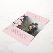 野エレガント花モダンピンク結婚の写真 箔招待状 (回転した状態)