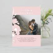 野エレガント花モダンピンク結婚の写真 箔招待状 (立ち正面)