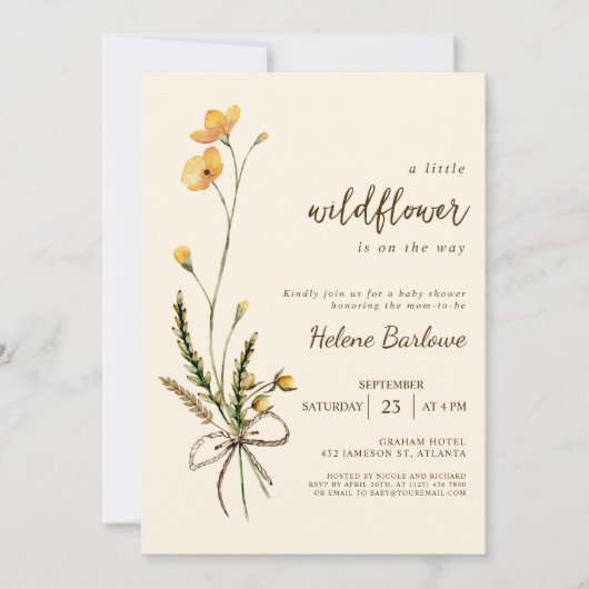 野エレガント花モダン素朴赤ちゃんシャワー 招待状 (正面)