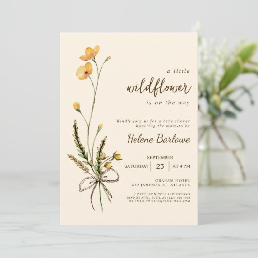 野エレガント花モダン素朴赤ちゃんシャワー 招待状 (スタンド正面)