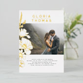 野エレガント花モダン結婚の写真 箔招待状 (立ち正面)