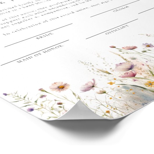 野エレガント花婚姻証明書 ポスター (角)