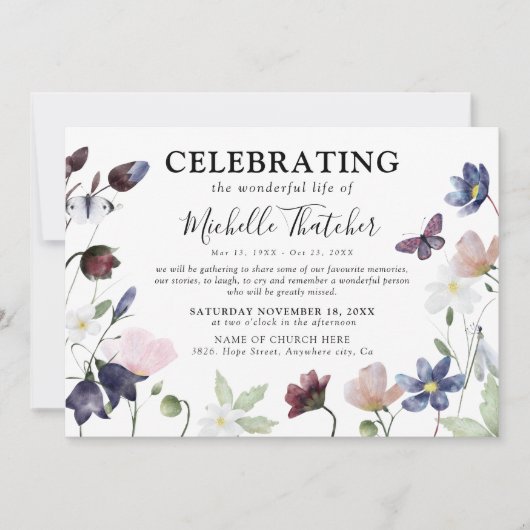 野エレガント花悔やみや弔慰追悼式 招待状 (正面)