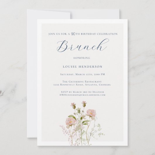 野エレガント花書道90誕生日 招待状 (正面)