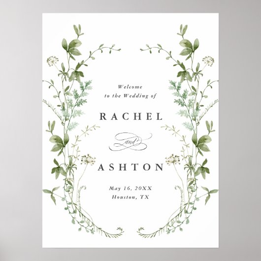 野エレガント花結婚の歓迎サイン ポスター (正面)