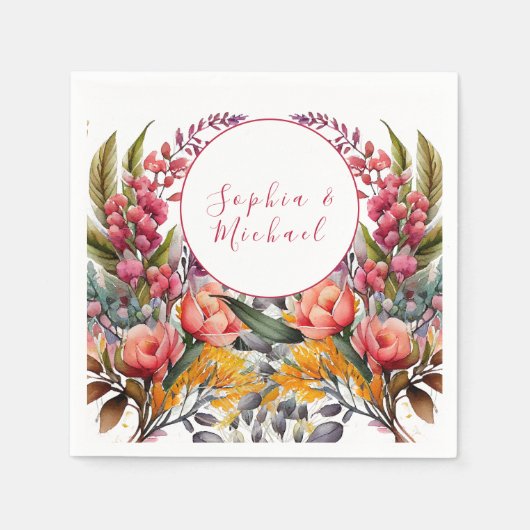 野エレガント花結婚の スタンダードカクテルナプキン (正面)
