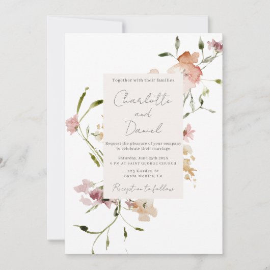 野エレガント花結婚式招待状 招待状 (正面)