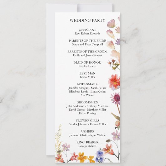 野エレガント花結婚式 プログラムカード (裏面)