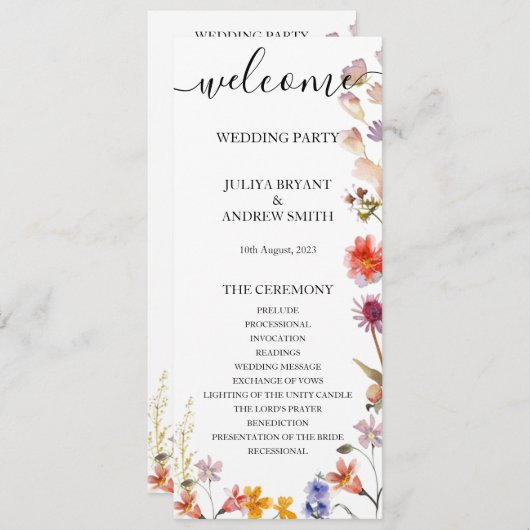 野エレガント花結婚式 プログラムカード (正面/裏面)