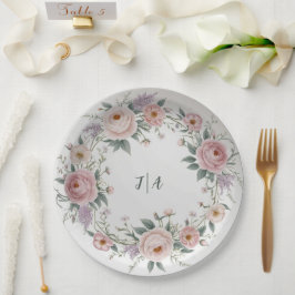 野エレガント花花結婚柄 ペーパープレート