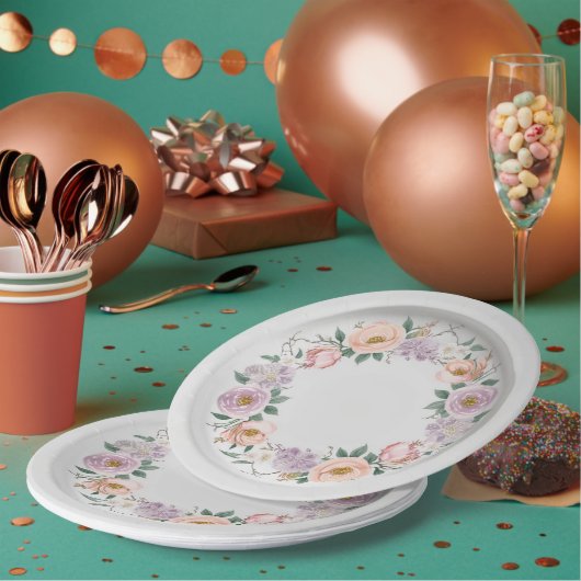 野エレガント花花結婚柄 ペーパープレート (複数)