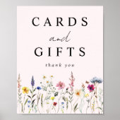 野エレガント花草原ピンクカードとギフト ポスター (正面)