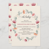野エレガント花赤ちゃんシャワー招待状 招待状 (正面/裏面)