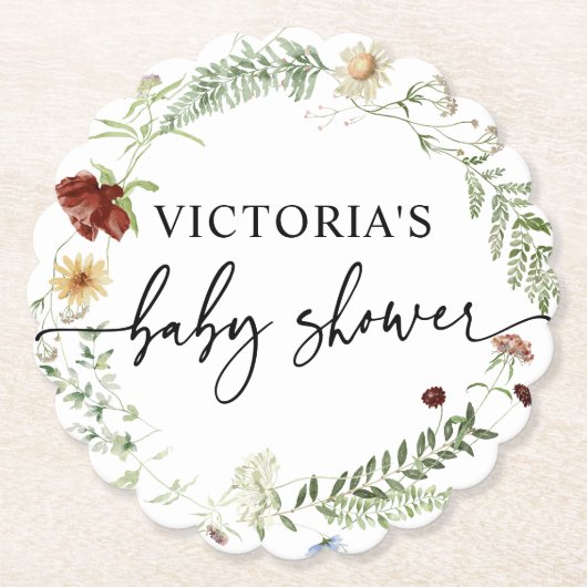 野エレガント花赤ちゃんシャワー ペーパーコースター (正面)