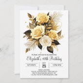 野エレガント花金ゴールドと黒30歳の誕生日 招待状 (正面)