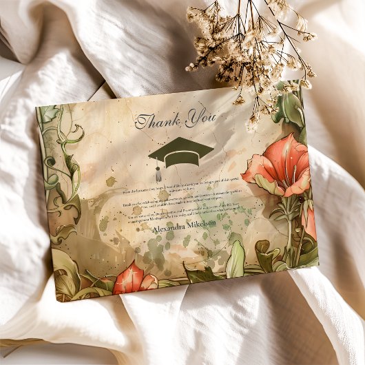 野エレガント花開花卒業パーティー サンキューカード