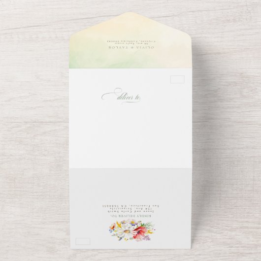 野エレガント花鮮やかの結婚夏 オールインワン招待状 (外側)