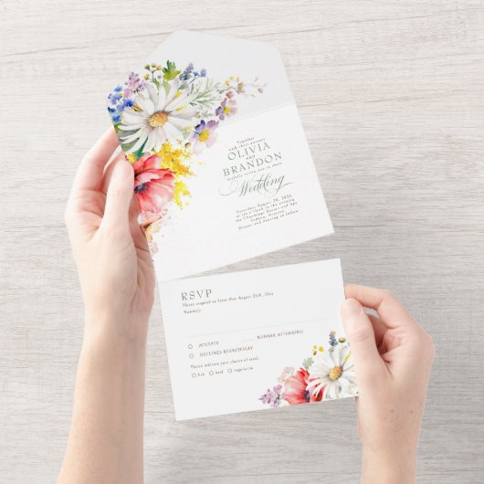 野エレガント花鮮やかの結婚夏 オールインワン招待状 (貼ってはがせる)