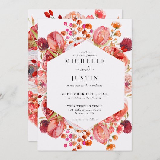 野エレガント花 | 写真素朴の結婚数 招待状 (正面/裏面)