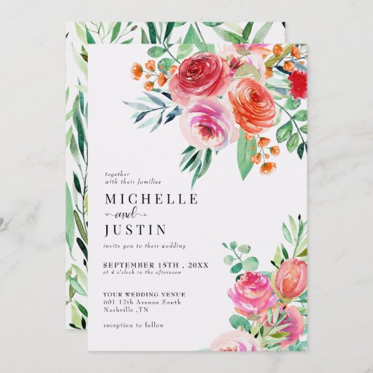 野エレガント花 | 写真素朴の結婚数 招待状 (正面/裏面)