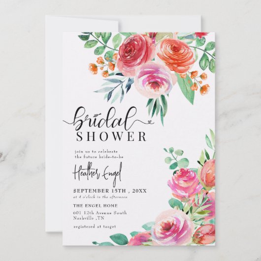野エレガント花 | 春サマーブライダルシャワー 招待状 (正面)