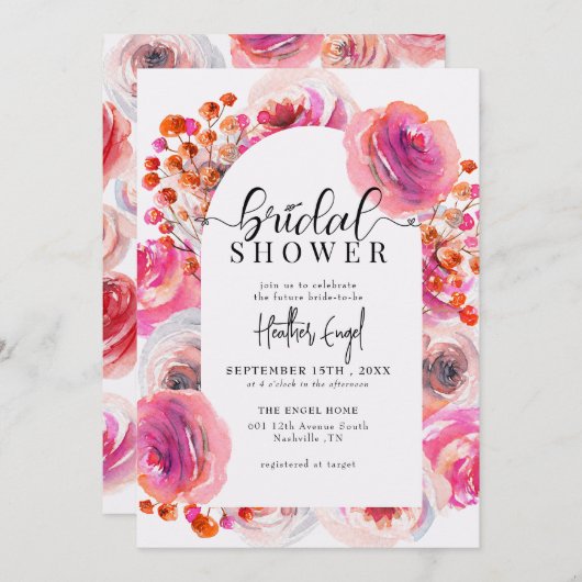 野エレガント花 | 春サマーブライダルシャワー 招待状 (正面/裏面)