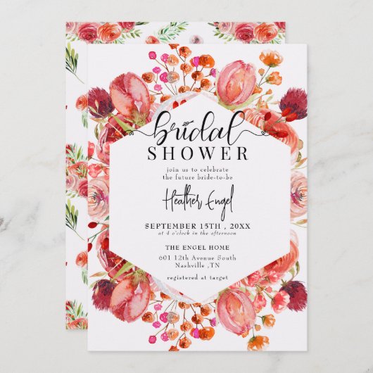 野エレガント花 | 春サマーブライダルシャワー 招待状 (正面/裏面)