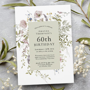 野エレガント草植物六十バートデイ 招待状