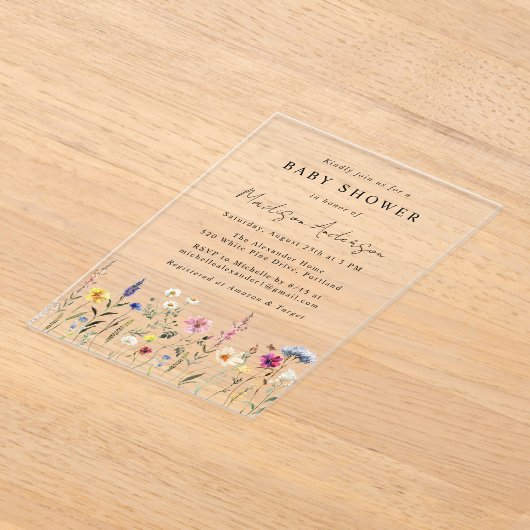 野エレガント草牧草地の赤ちゃんシャワー アクリル招待状 (レイダウン)