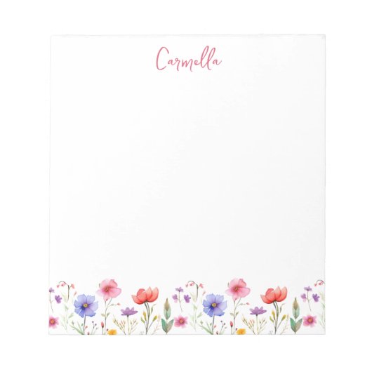 野カラフル花かわいらしフローラパーソナライズされた ノートパッド (正面)