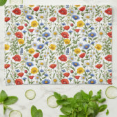 野カラフル花かわいらし茶タオル キッチンタオル (折り畳み)