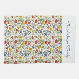 野カラフル花かわいらし茶タオル キッチンタオル