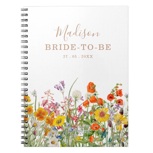 野カラフル花の国パーソナライズされた結婚の ノートブック (正面)