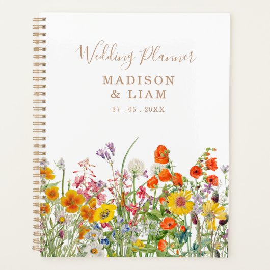 野カラフル花の国パーソナライズされた結婚の プランナー手帳 (正面)