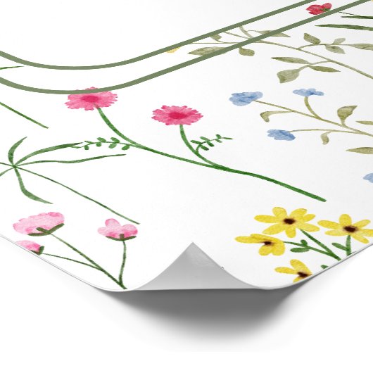 野カラフル花の結婚素朴な座席表 ポスター (角)