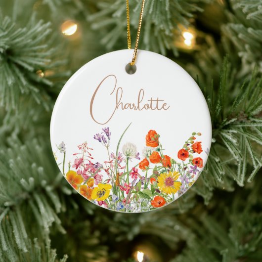 野カラフル花カントリー植物名 セラミックオーナメント (ツリー)