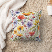 野カラフル花ケシとデイジー クッション (ブランケット)