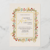 野カラフル花フローラ庭園の結婚式金ゴールド 箔招待状 (正面)