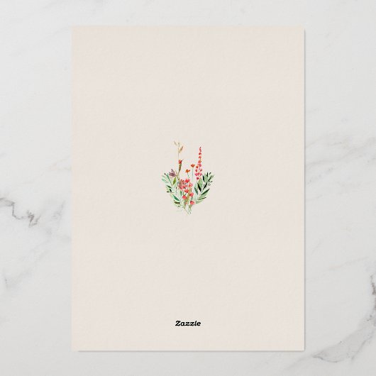 野カラフル花フローラ庭園の結婚式金ゴールド 箔招待状 (裏面)