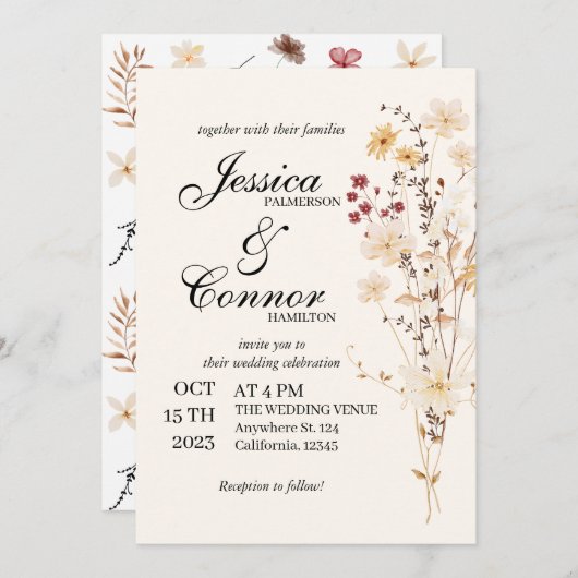 野カラフル花ボホ結婚の 招待状 (正面/裏面)