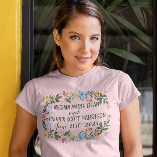 野カラフル花リースの結婚花嫁介添人の Tシャツ